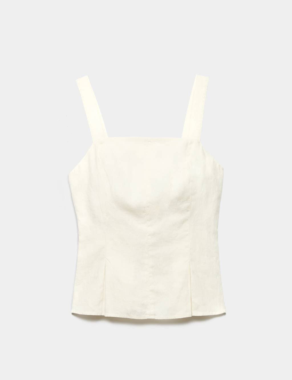 Marks & Spencer M&S Pure Linen Square Neck Panelled Peplum Top Ivory