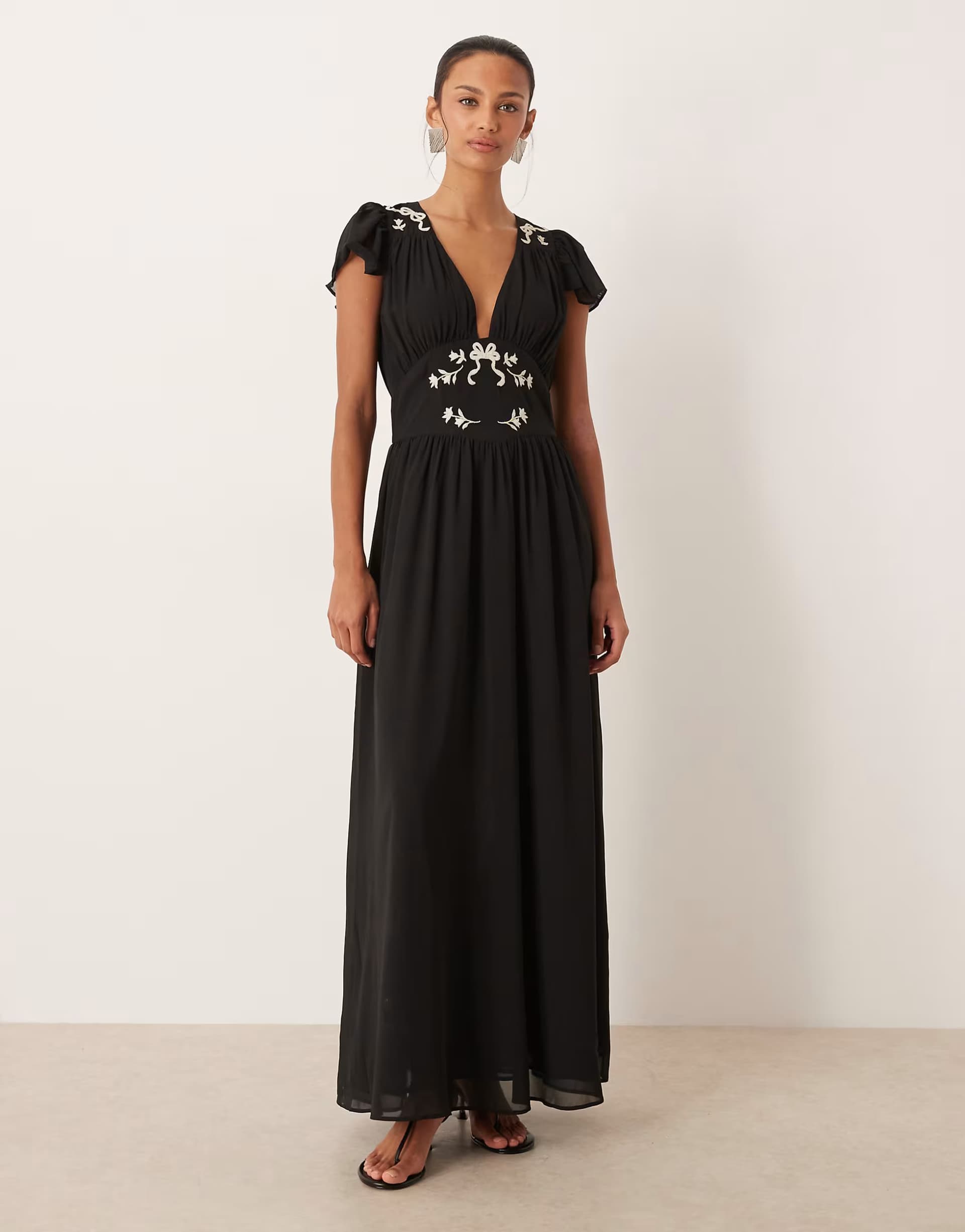 ASOS For Love & Lemons embroidered plunge maxi dress in black