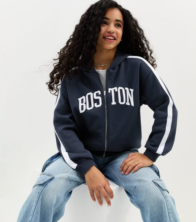 New Look Girls' Navy Boston Logo Zip Up Hoodie New Look - 2