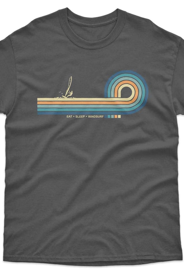 Bad Zebedee Bad Zebedee Men's Retro Lines Windsurf T-Shirt in Dark Grey - 2