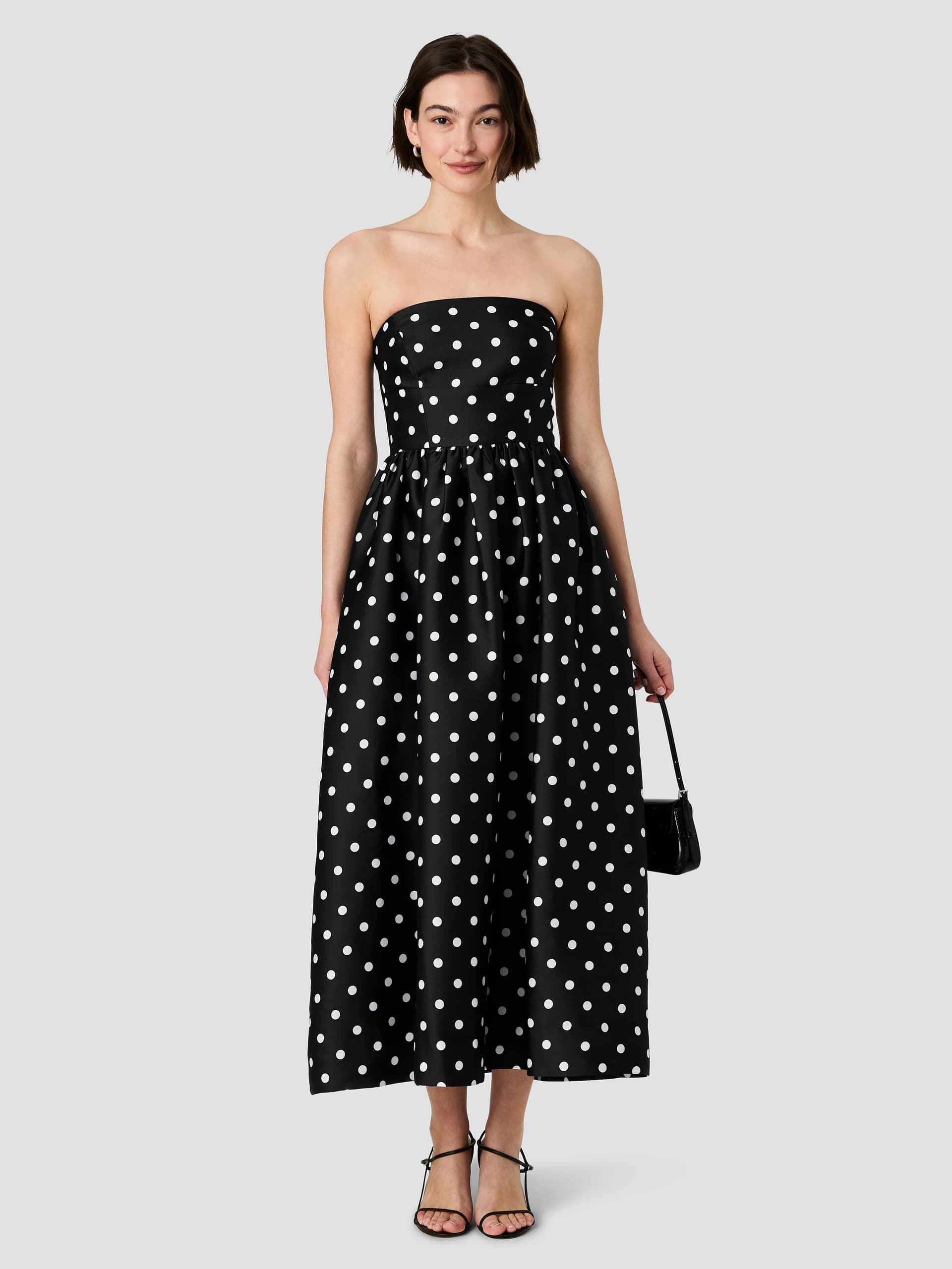 French Connection Black and White Polka Dot Taffeta Midi Dress Black/White