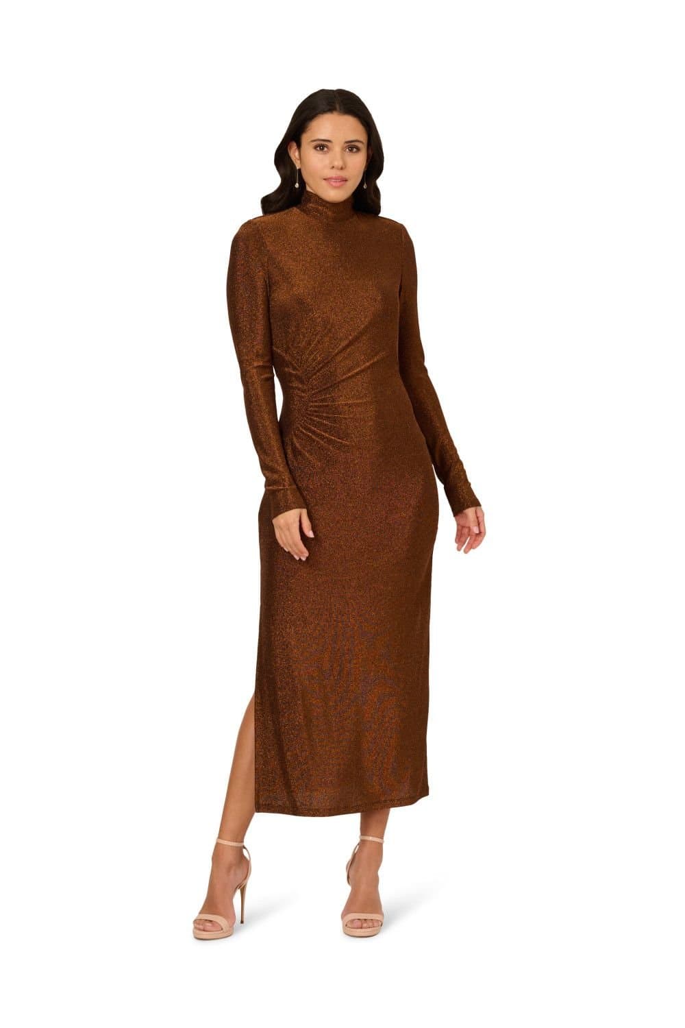 Adrianna Papell Adrianna Papell Women's Metallic Knit Midi Dress in Brown