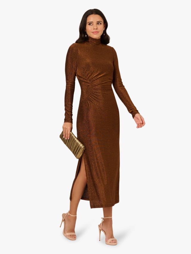 Adrianna Papell Adrianna Papell Women's Metallic Knit Midi Dress in Brown - 2