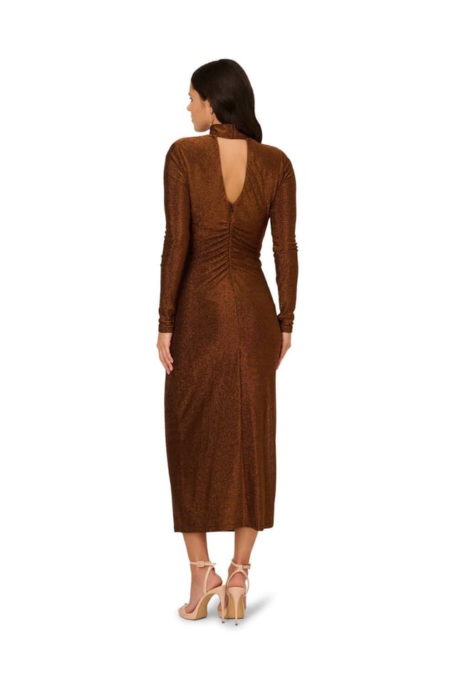 Adrianna Papell Adrianna Papell Women's Metallic Knit Midi Dress in Brown - 3