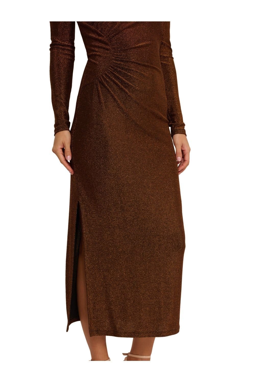 Adrianna Papell Adrianna Papell Women's Metallic Knit Midi Dress in Brown - 4