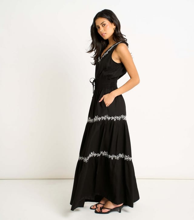 Gini London Women's Black Floral Embroidery Maxi Dress Gini London New Look - 3