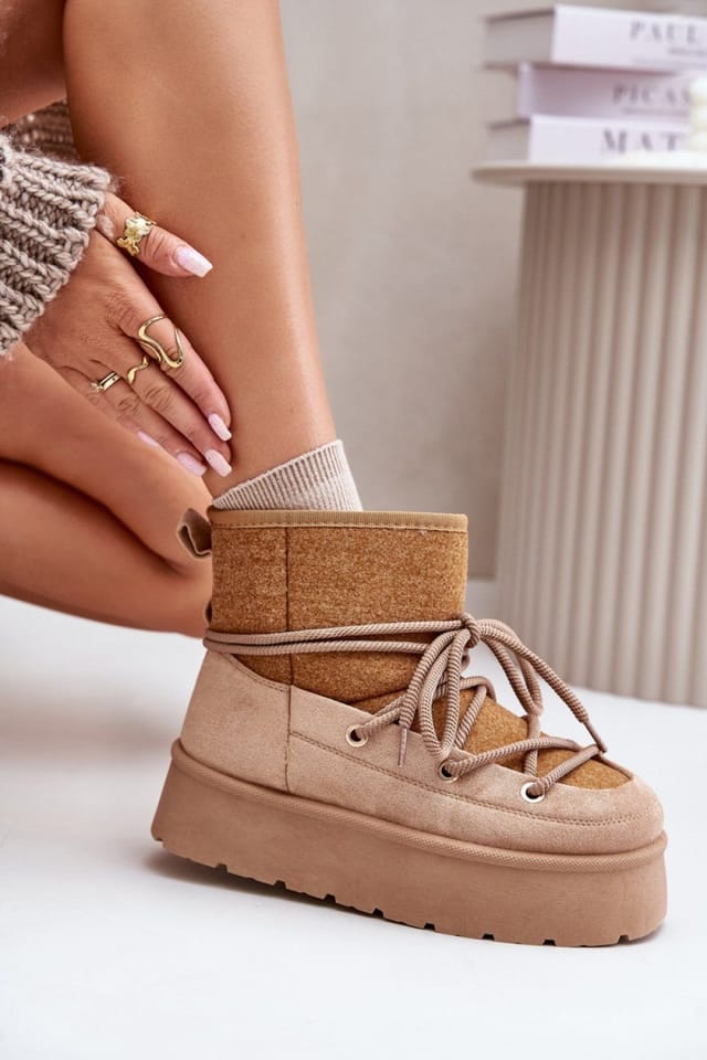 Love Lace Love Lace Women's Stylish Platform Snow Boots with Fur Lining & Front Lacing in Brown - 3