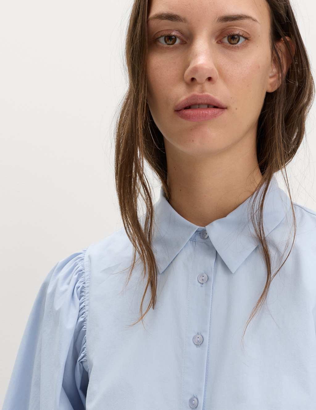 Marks & Spencer M&S Pure Cotton Collared Boxy Shirt Faded Blue - 2