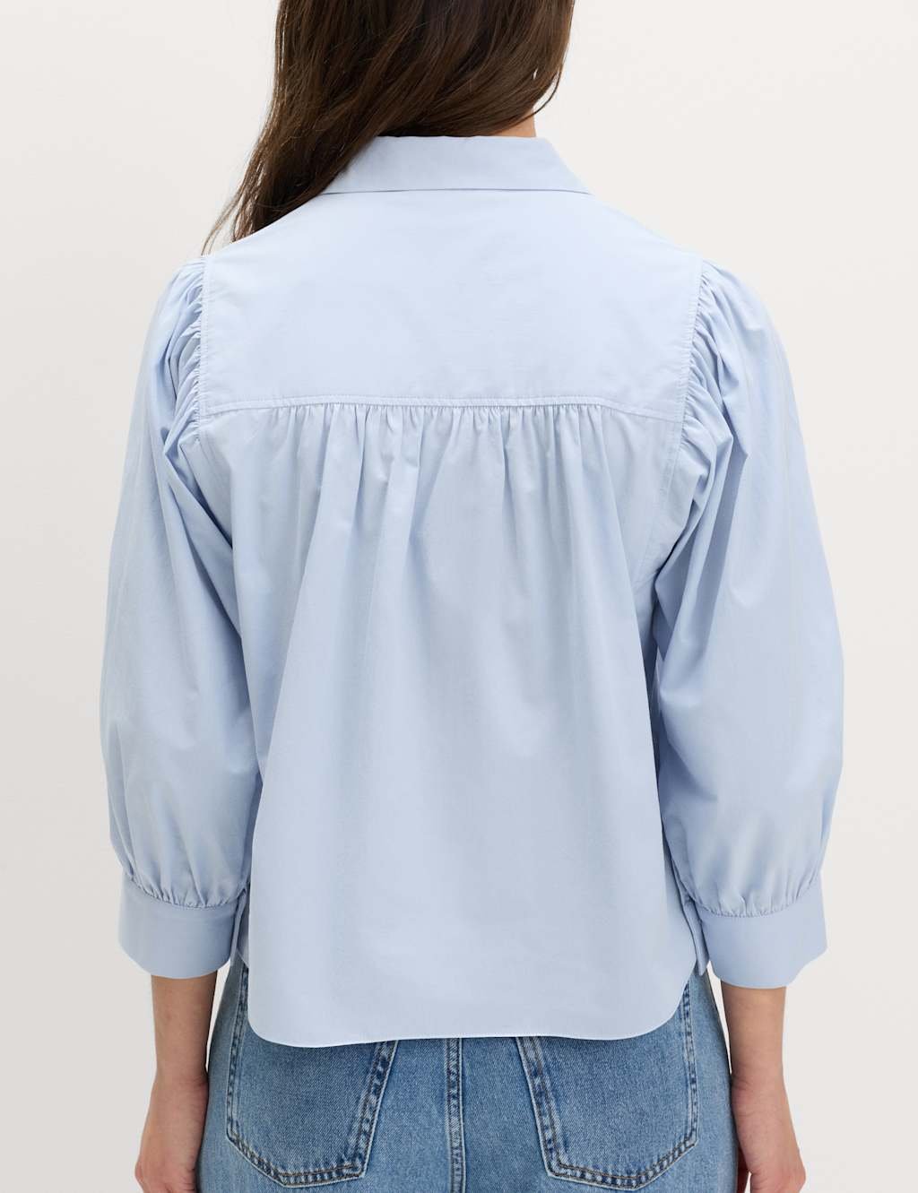 Marks & Spencer M&S Pure Cotton Collared Boxy Shirt Faded Blue - 3