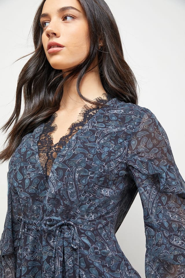 Oasis Oasis Women's Printed Lace Detail Frill Sleeve Midi Dress - 2