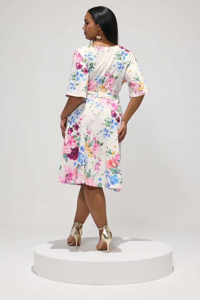 Yours Yours Women's Floral Wrap Skater Dress in White - 3