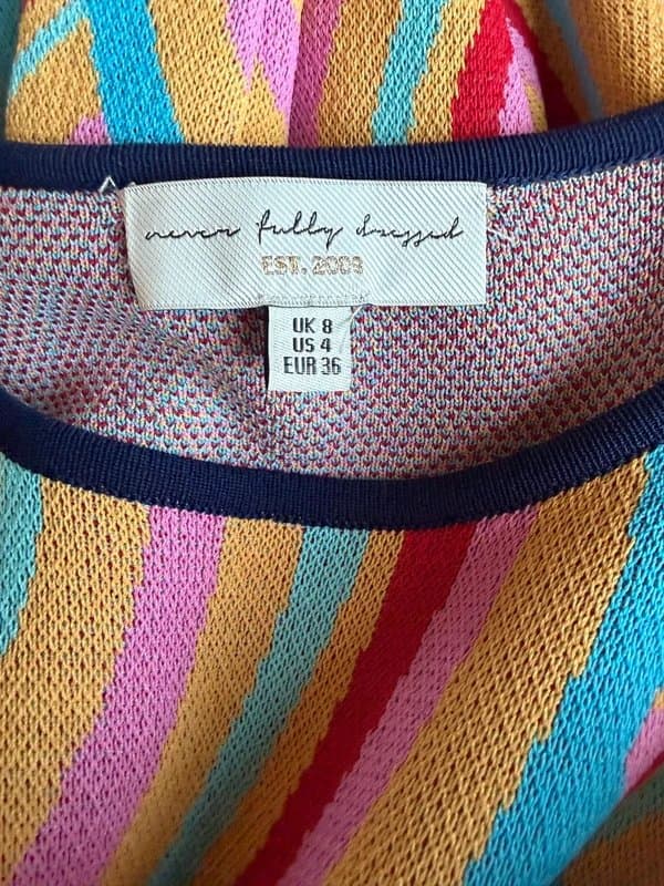 Never Fully Dressed Never Fully Dressed yellow pink blue wavy striped long sleeve midi dress size 8