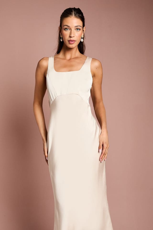Coast Coast Women's Square Neck Satin & Crepe Bridesmaid Dress with Bow Back in Champagne - 2