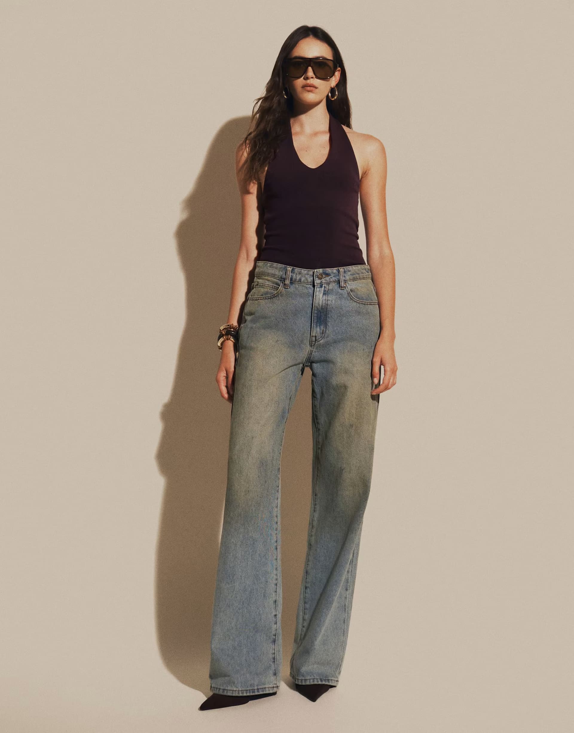 ASOS Lioness Top Model relaxed leg jean co-ord in stone blue wash
