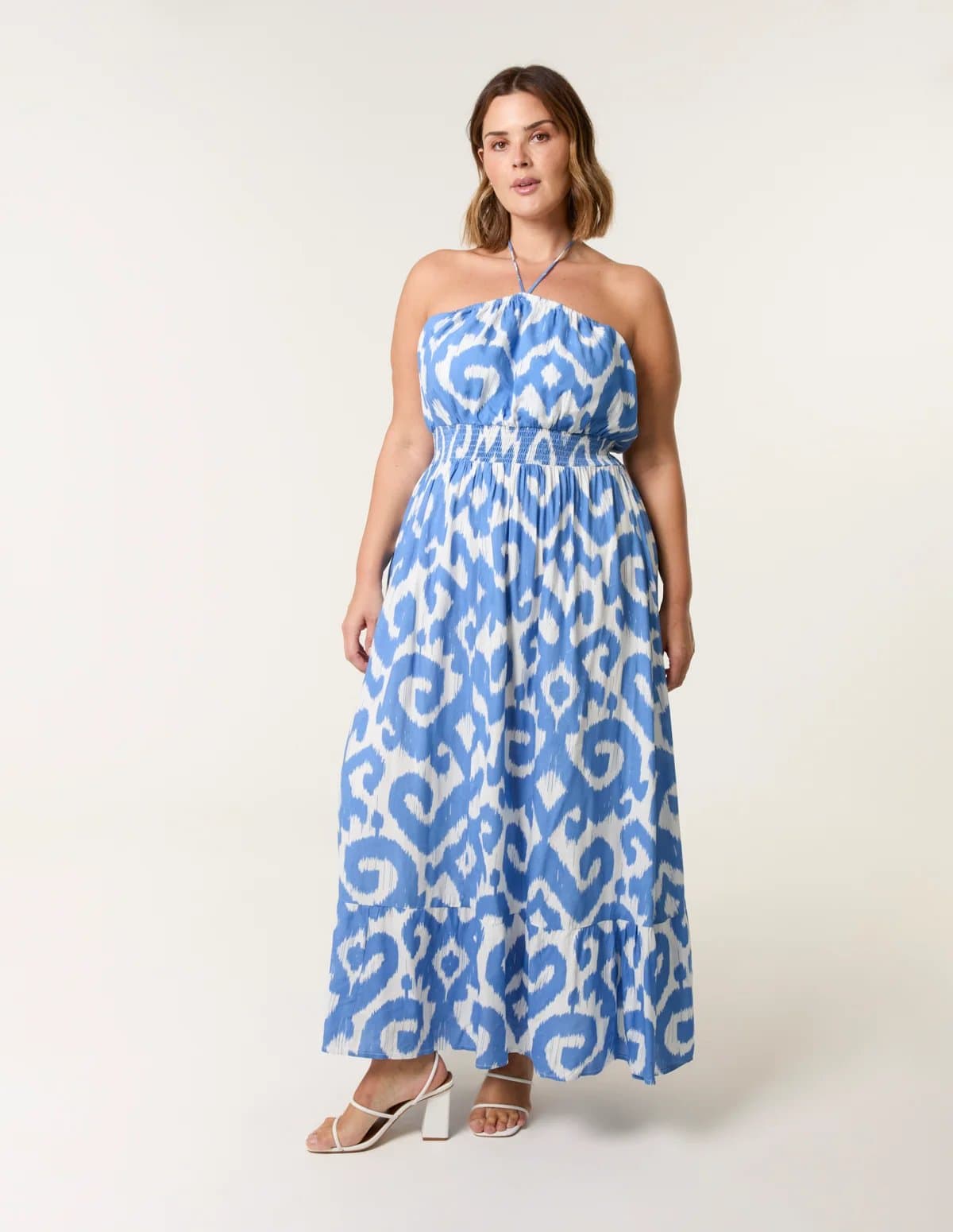 Blue Vanilla Curve Bandeau Shirred Waist Dress