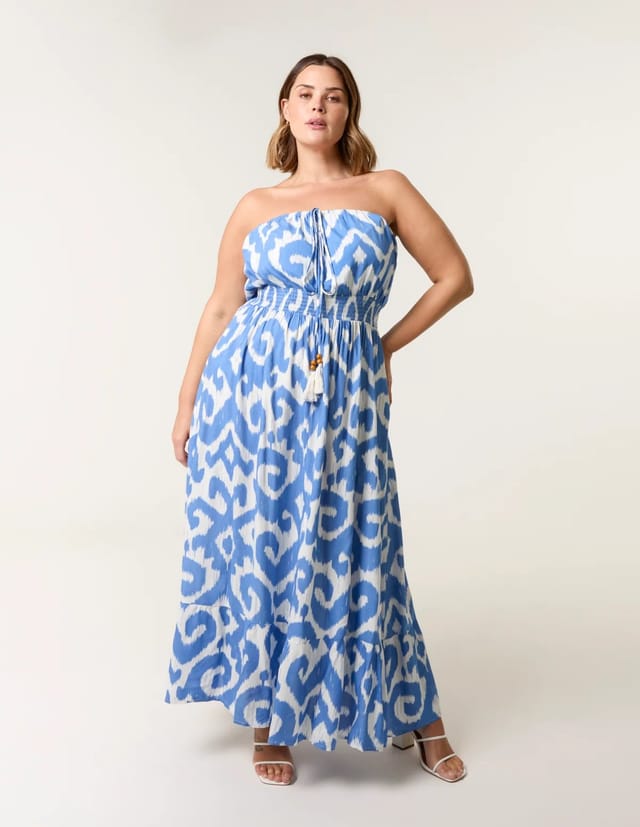 Blue Vanilla Curve Bandeau Shirred Waist Dress - 3