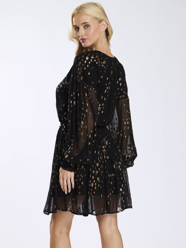 Finding Friday Finding Friday Women's Metallic Jacquard Knee Length Dress in Bronze - 3