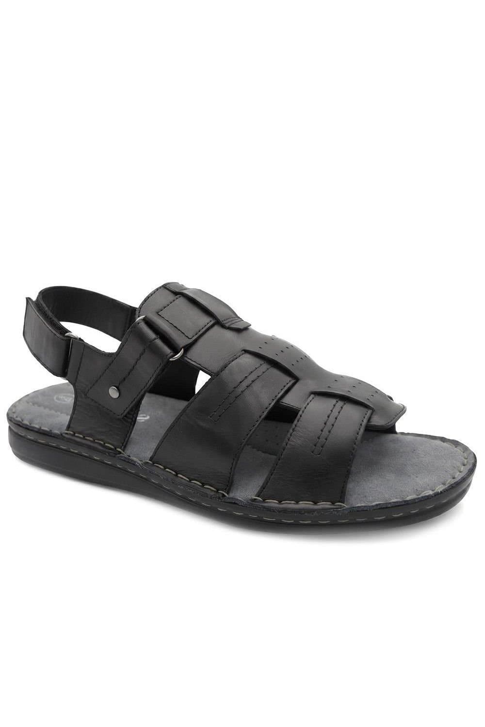 Pavers Pavers Men's Leather Adjustable Fasten Fisherman Sandals in Black