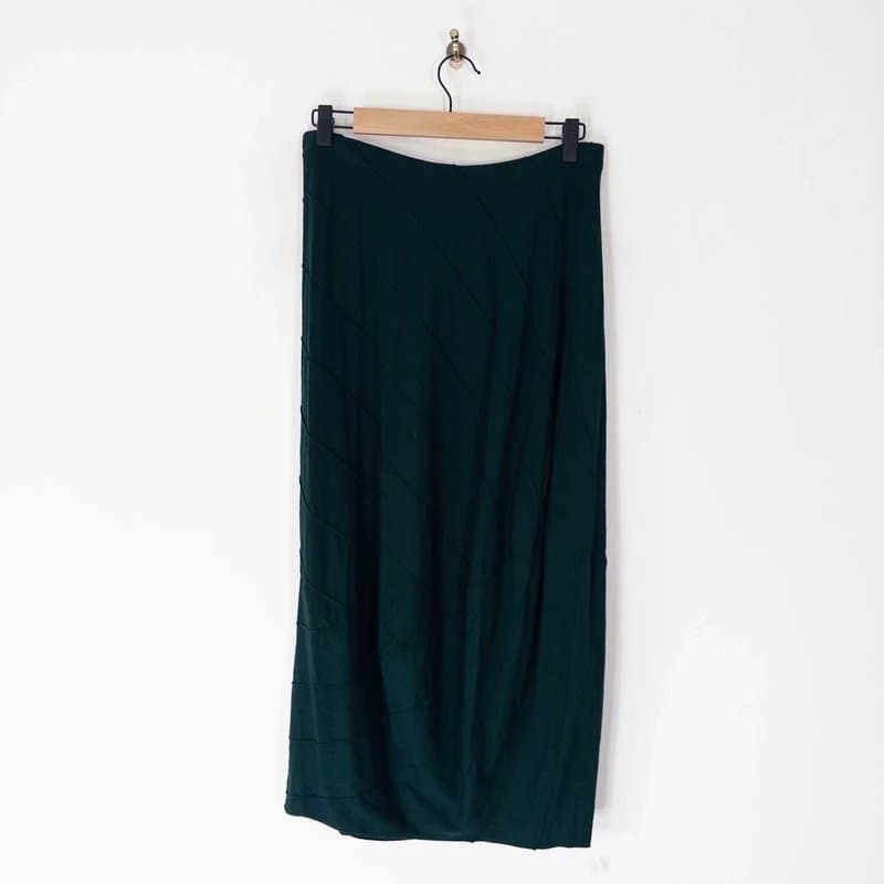 Vetono Vetono Textured Jersey Bubble Hem Skirt Size 2 UK 12 Bottle Green Midi Length