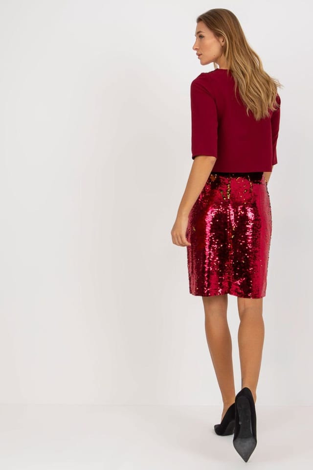 Love Lace Love Lace Women's Sequin Pencil Cut Evening Skirt with Zipper in Red - 3