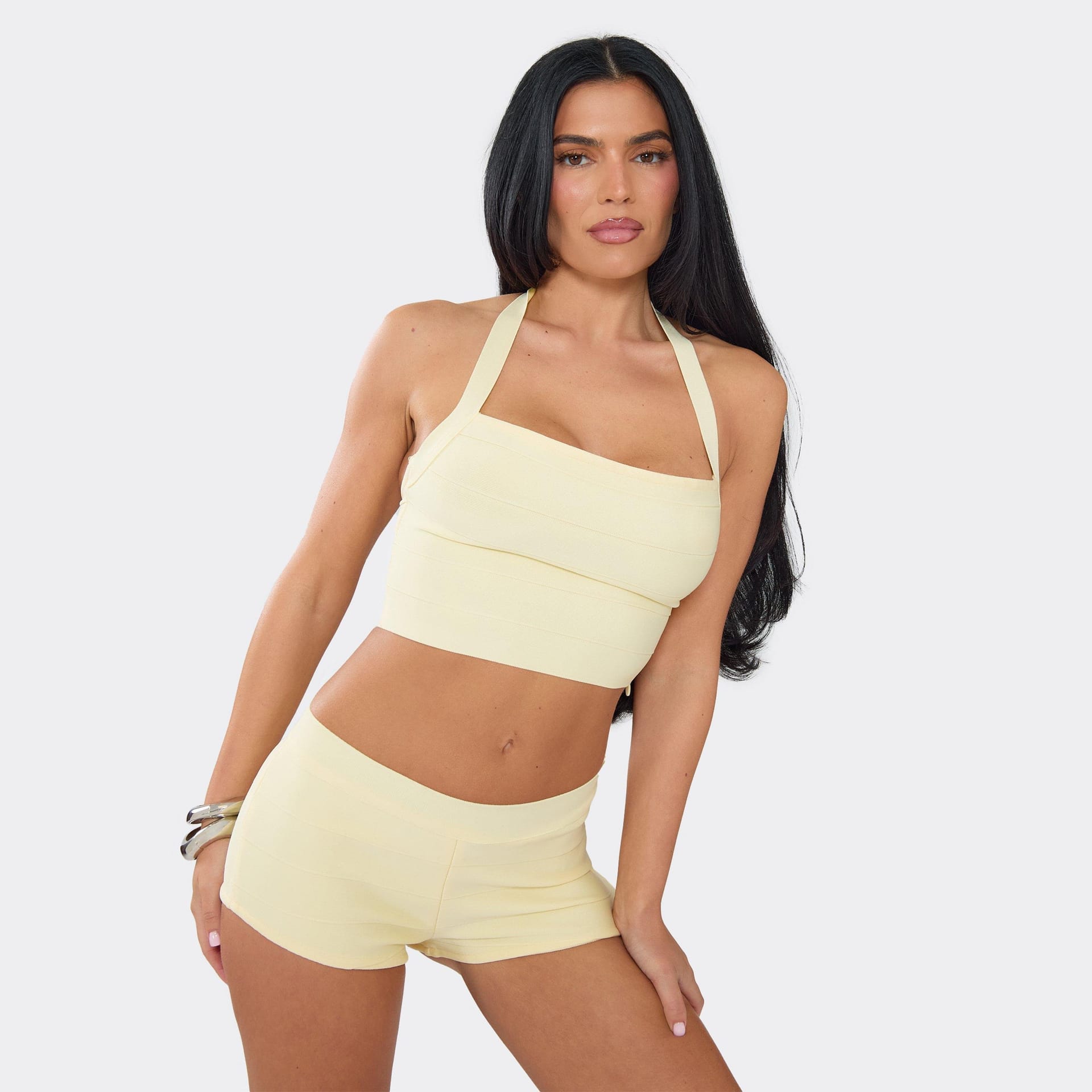EGO Yellow Bandage Halterneck Crop Top