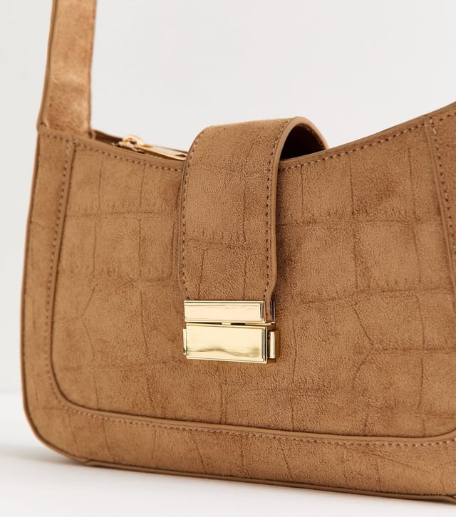 New Look Tan Faux Suede Croc Embossed Shoulder Bag New Look - 3