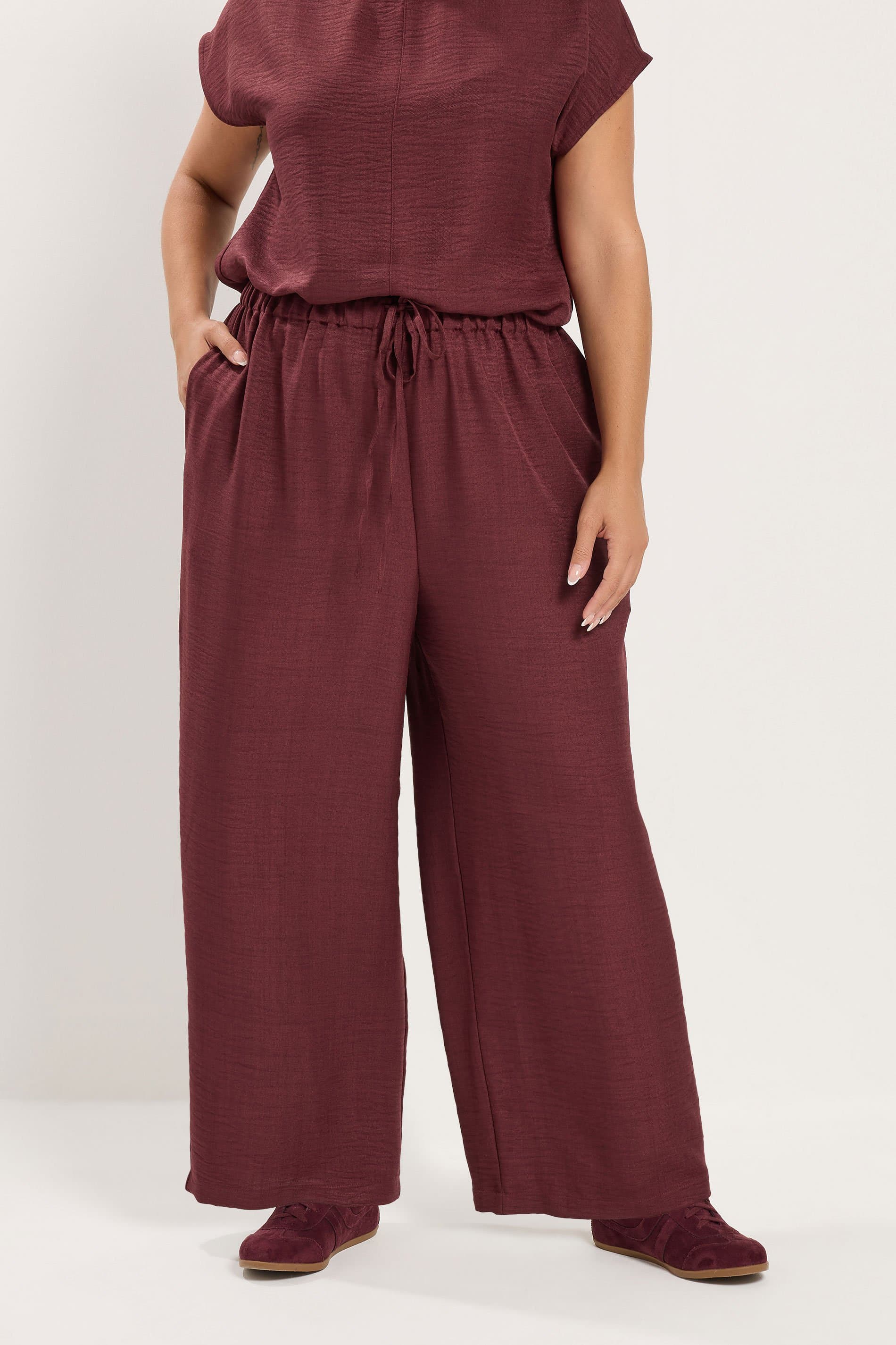 Yours Plus Size Wine Red Wide Leg Trousers Co Ord