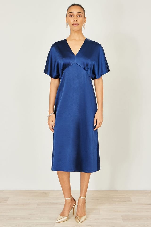 Yumi Yumi Women's Navy Satin Midi Kimono Dress - 2