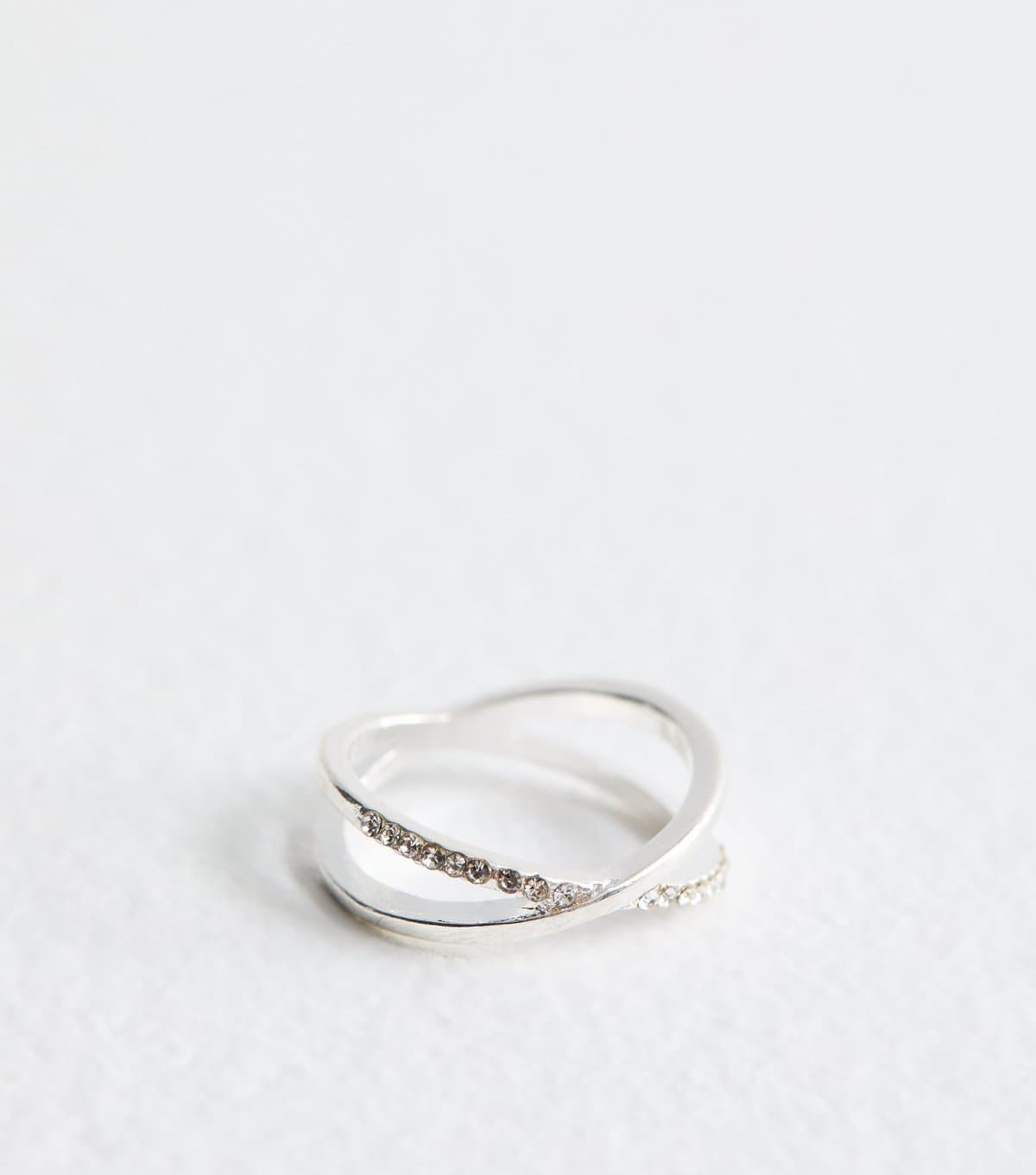 New Look Silver Tone Crossover Embellished Ring New Look