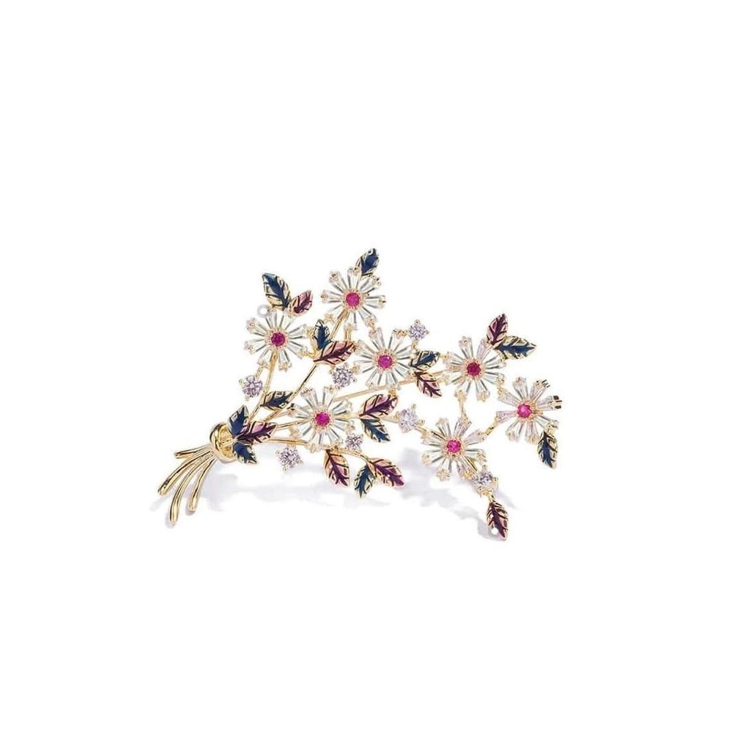 Angel Barocco Angel Barocco Women's Enamel Bloom Zirconia Floral Brooch - Gold