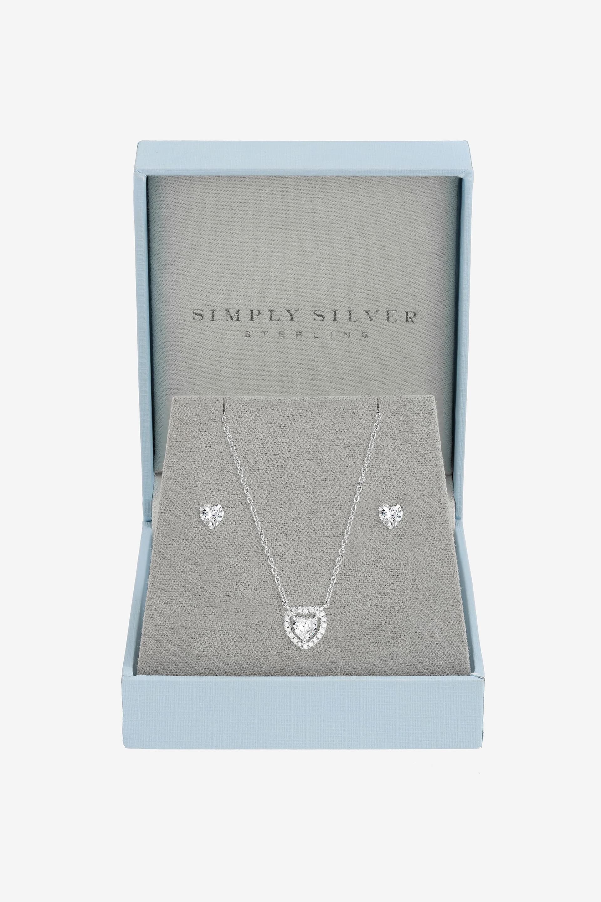 Simply Silver Simply Silver Women's 925 Sterling Silver Halo Heart Set - Gift Box