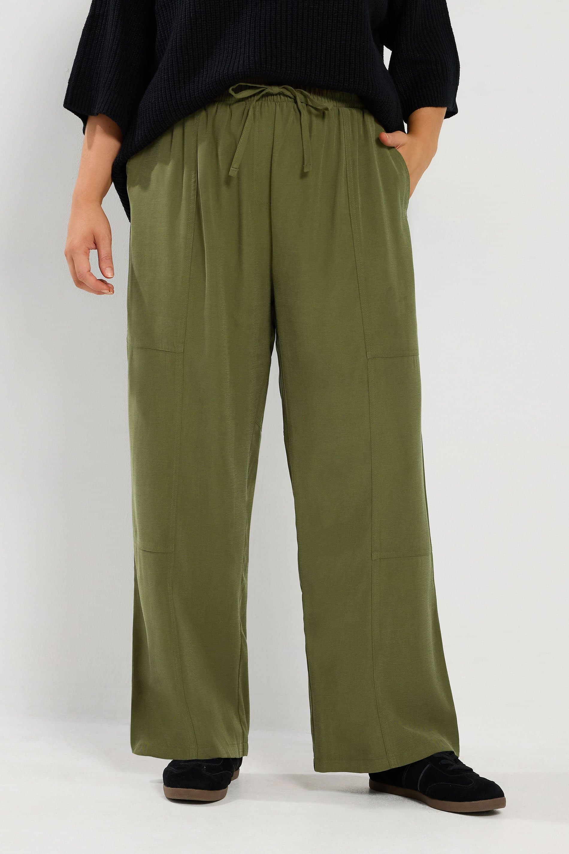 Yours Plus Size Khaki Green Wide Leg Twill Trousers