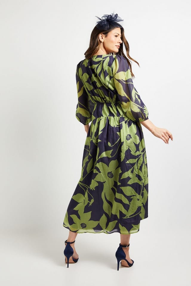 Wallis Wallis Women's Floral Drop Hem Midi Dress in Navy - 3