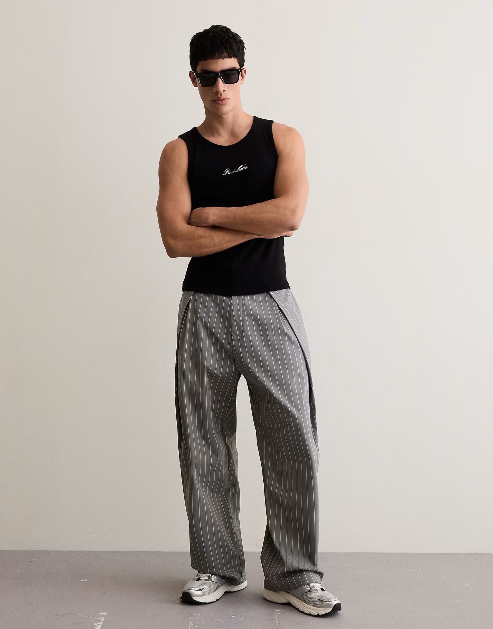 ASOS Light Grey Pinstripe Baggy Trousers