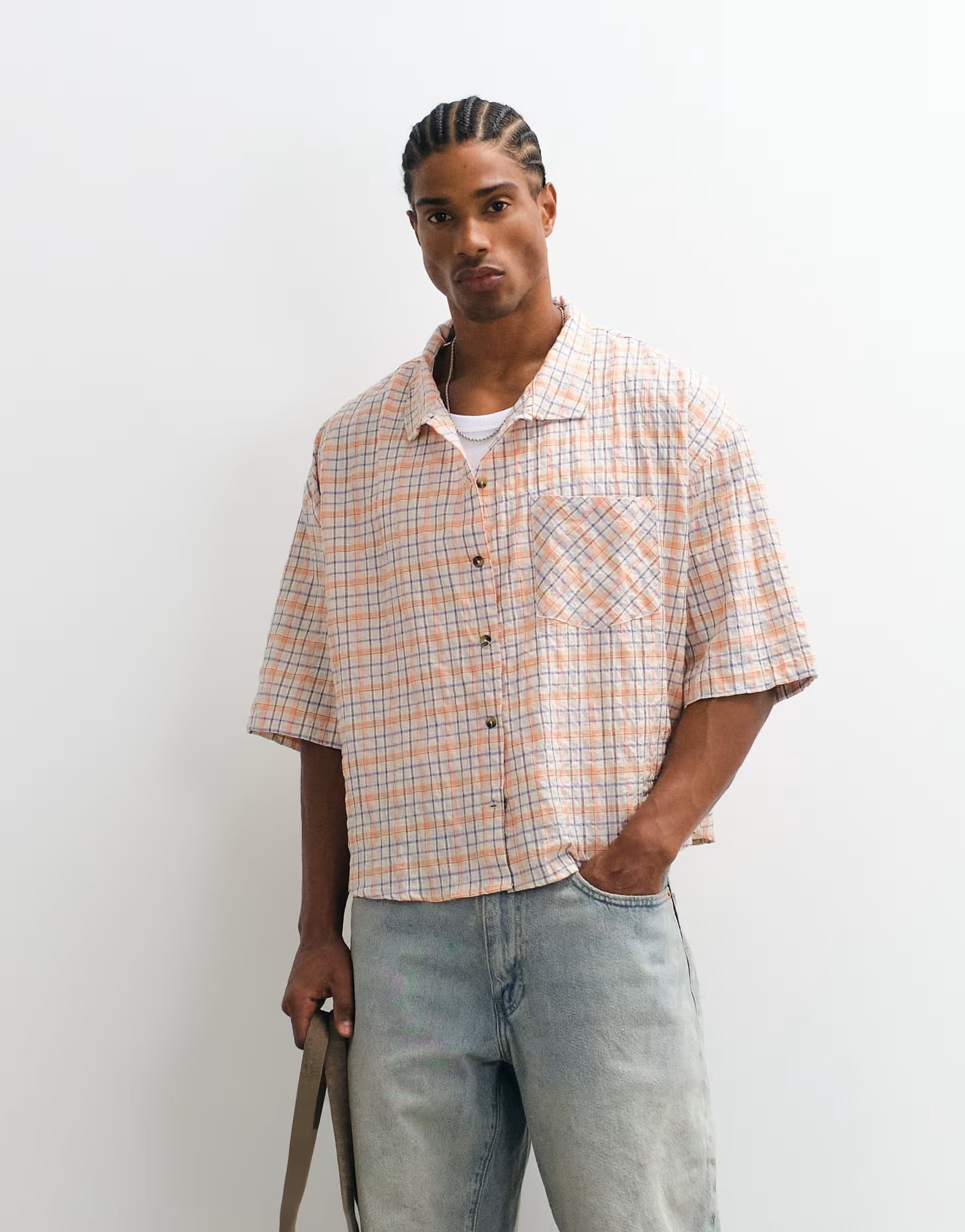 ASOS Reclaimed Vintage Short Sleeve Oxford in Multi Grid Check
