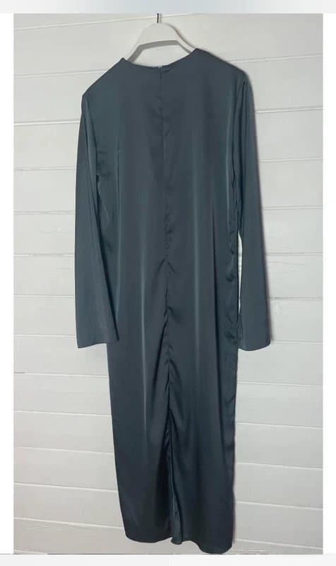 Zara Zara Dark Grey Satin Split Cuff Tunic Shift Maxi Dress Kaftan S NWOT