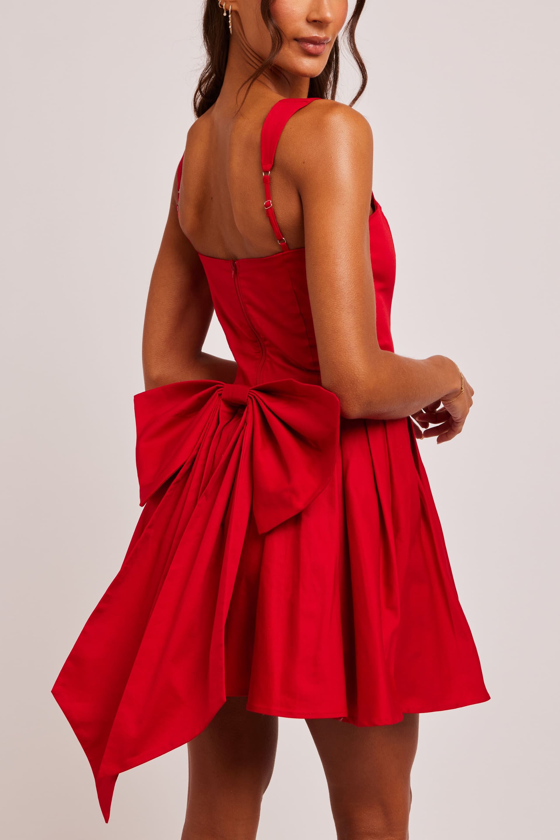 Jaded Rose Jaded Rose Women's Rosie Red Sweetheart Bow Detail Box Pleat Mini Dress