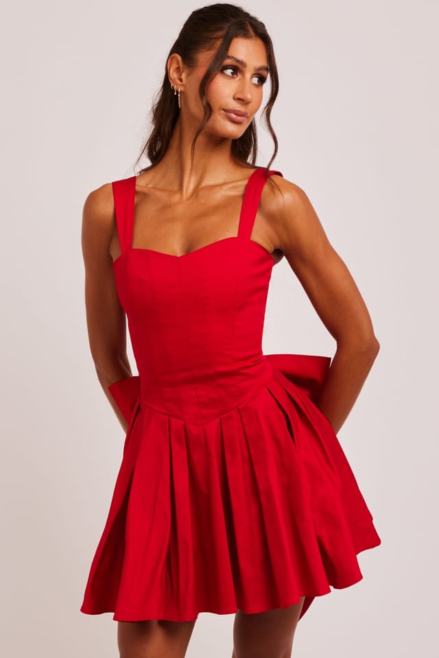 Jaded Rose Jaded Rose Women's Rosie Red Sweetheart Bow Detail Box Pleat Mini Dress - 2