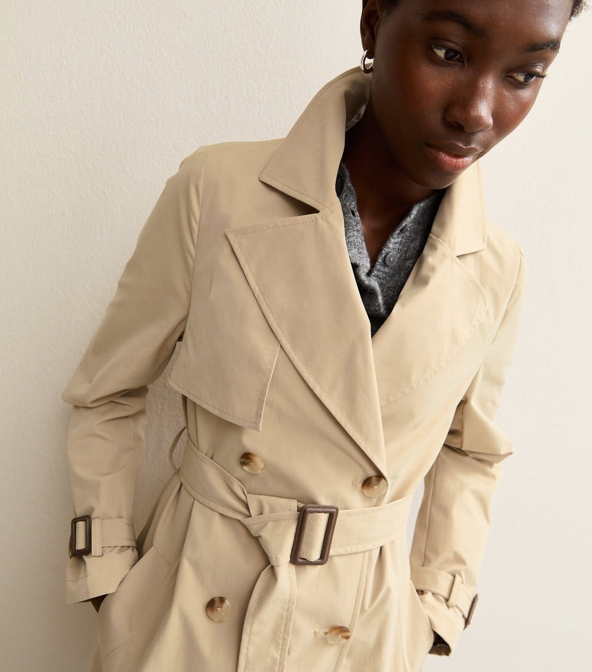 New Look Women's Tall Stone Double Breasted Mac Trench Coat New Look - 4