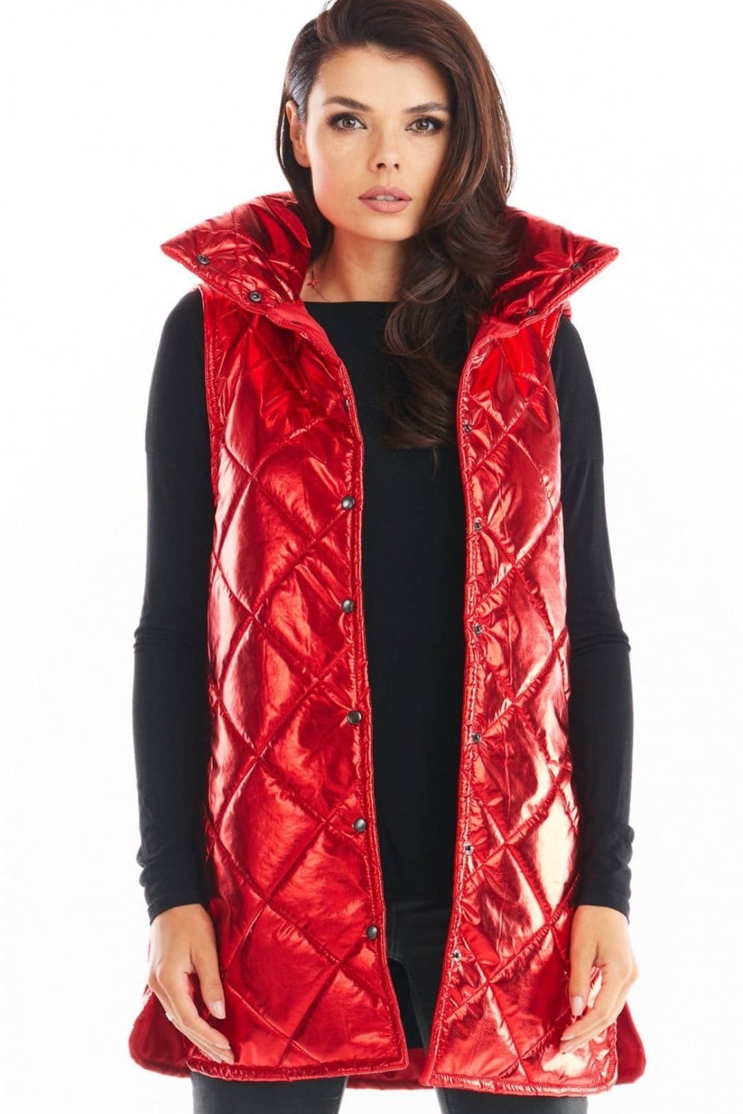 Love Lace Red Quilted High Collar Button Vest