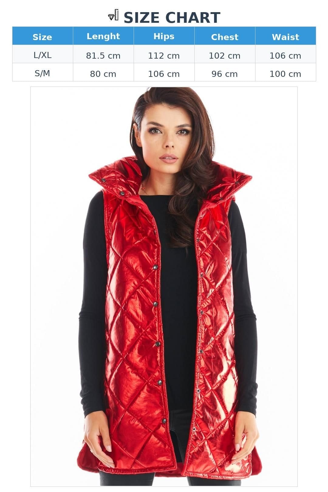 Love Lace Love Lace Women's Awama Quilted Warm High Collar Button Vest in Red - 4