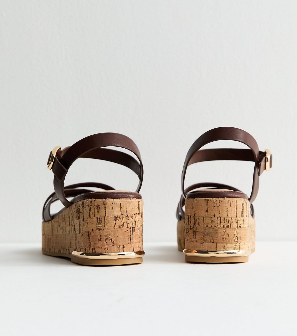 New Look Women's Dark Brown Faux Leather Cross Over Strap Cork Flatform Sandals Vegan New Look - 4