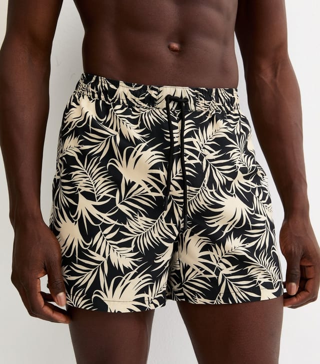 New Look Men's Black Regular Leaf Print Swim Shorts New Look - 2