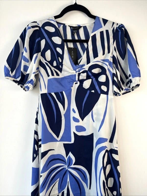 New Look New look- blue flowers  mid dress - size 10 - blue