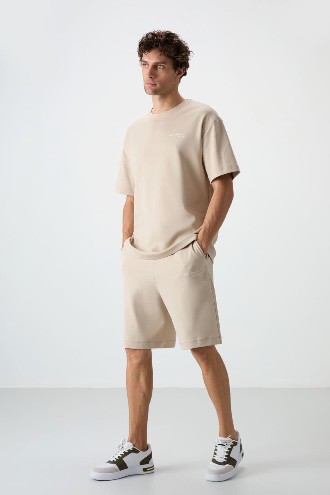Tommy Life Tommy Life Men's Oversized Short-Sleeve T-Shirt & Shorts Set in Beige