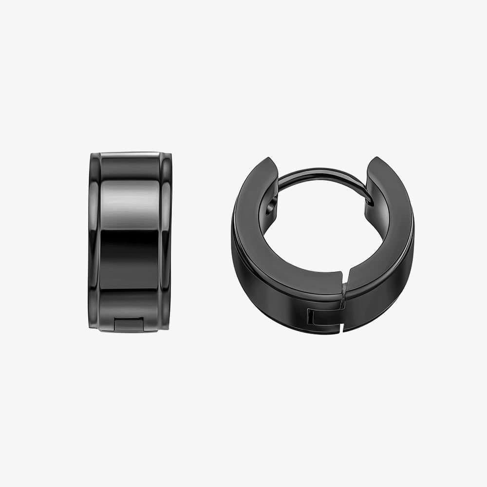 Fred Bennett Fred Bennett Men's Stailess Steel Black Polished Huggie Hoop Earrings E6568B