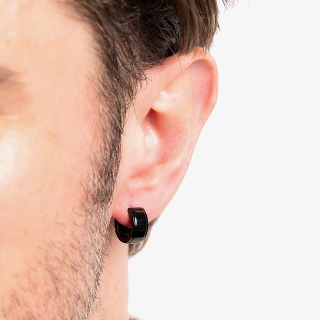 Fred Bennett Fred Bennett Men's Stailess Steel Black Polished Huggie Hoop Earrings E6568B - 2