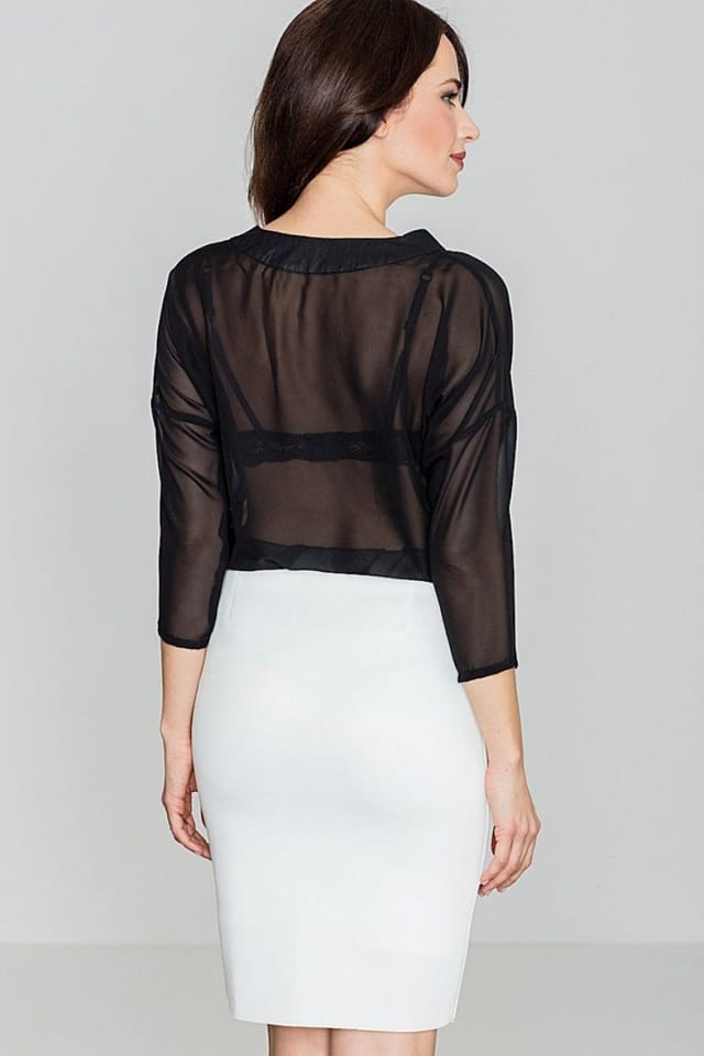 Love Lace Love Lace Women's 3/4 Sleeve Envelope Button Blouse in Black - 2