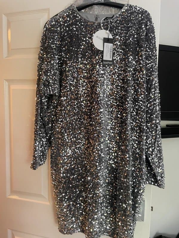 Boohoo Silver sequin dress size 16