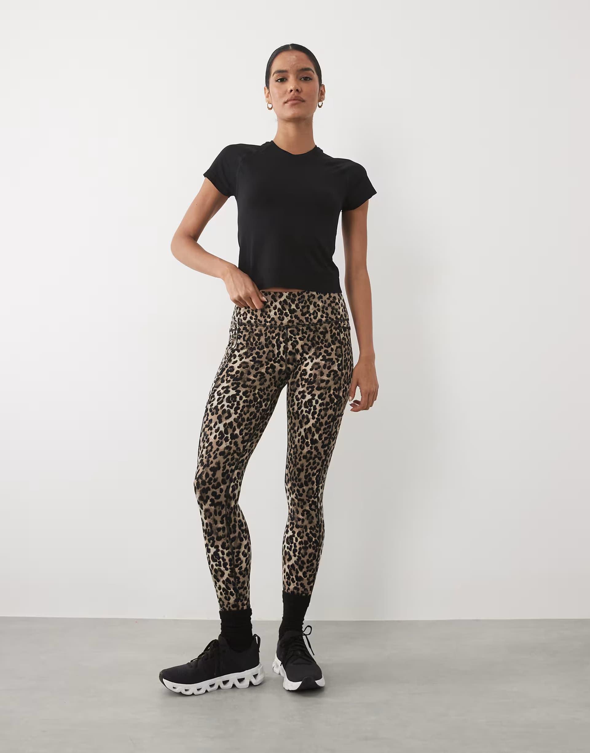 ASOS Sweaty Betty Power 7/8 piping workout leggings in brown ink leopard print